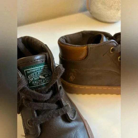NWOT Ralph Lauren Boys Wyse Faux-Leather High Top Sneaker Brown Size 11 - Picture 2 of 7
